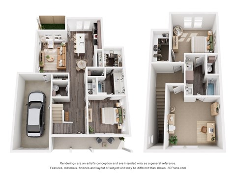 Floor plan for 2 beds, 2.5 baths, 1445 sqft